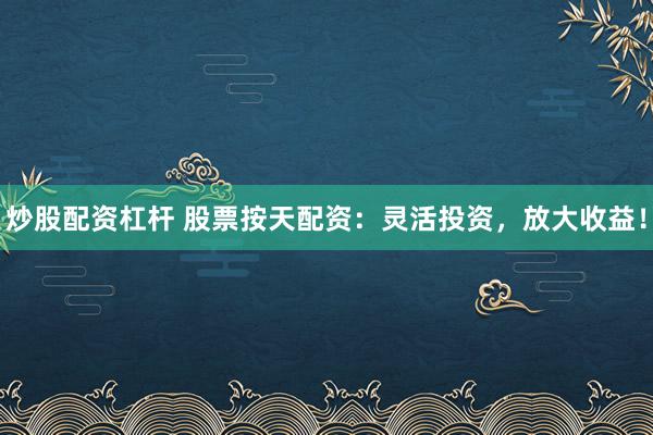 炒股配资杠杆 股票按天配资：灵活投资，放大收益！