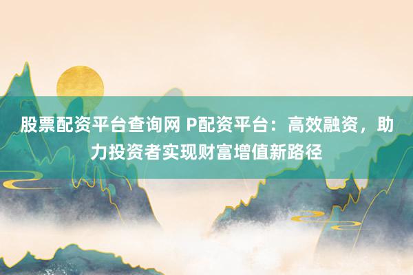 股票配资平台查询网 P配资平台：高效融资，助力投资者实现财富增值新路径