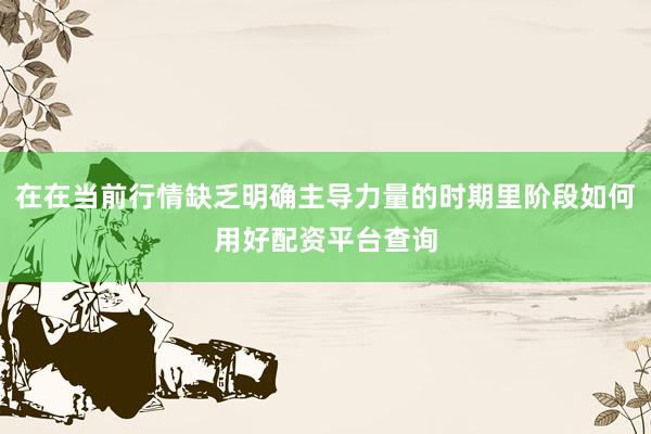 在在当前行情缺乏明确主导力量的时期里阶段如何用好配资平台查询