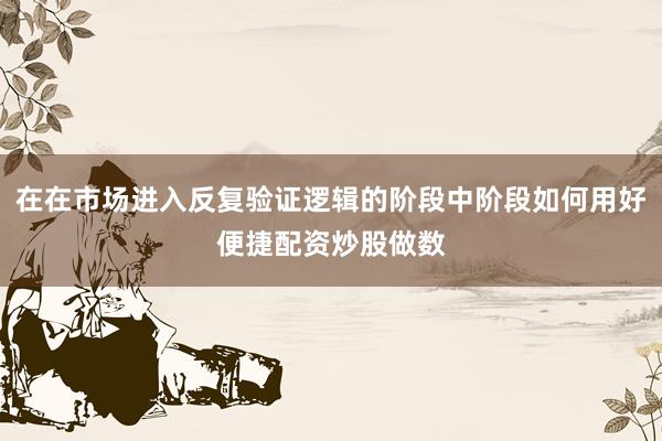 在在市场进入反复验证逻辑的阶段中阶段如何用好便捷配资炒股做数